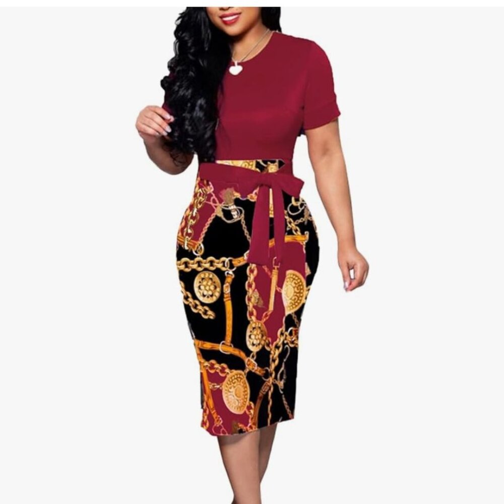 BOGURST Women Midi Bodycon Dress Work Casual Cute Floral Prints Pencil Dresses